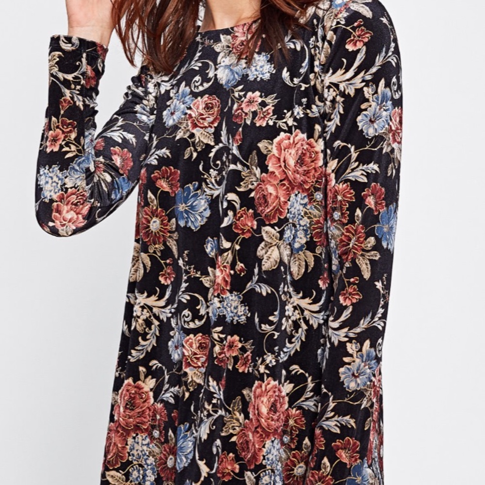 SOLD OUT•NWT•M-XL•BohoChic Velvet Floral Mini Swing Dress•NWT - Picture 4 of 8